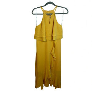 NWT Kenzie Yellow High Neck Ruffle Midi Dress